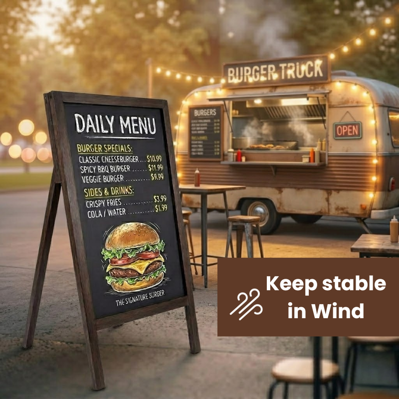 Rustic Chalkboard Sign – 32"x20" Single-Sided Wooden Menu Board – Standing Magnetic Blackboard for Cafés, Restaurants & Weddings – Compatible with Liquid Chalk Markers, Brown