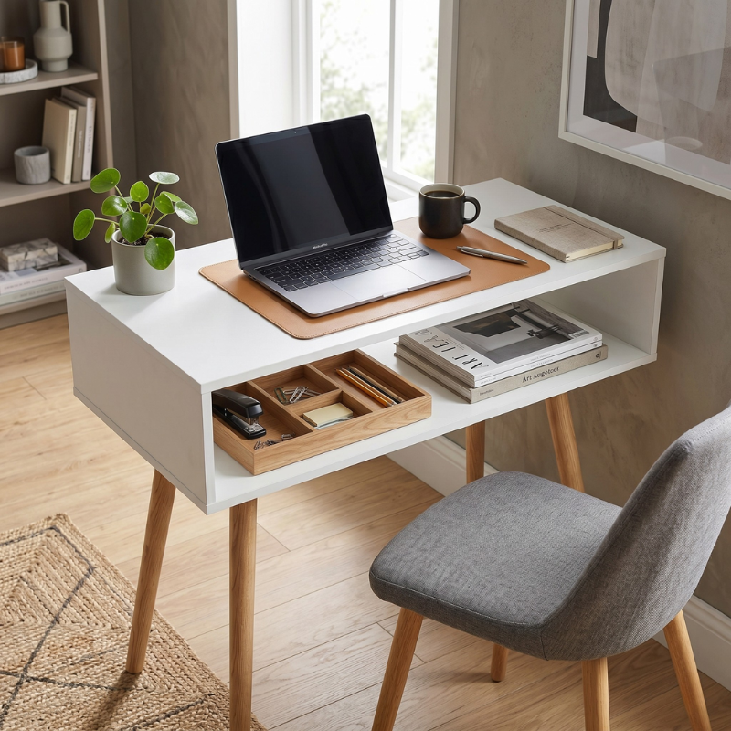 Multipurpose Computer Desk with Storage Drawer – Versatile Writing Study Table for Home Office – Modern Vanity Makeup Table & Professional Nail Tech Salon Desk – Space-Saving Design