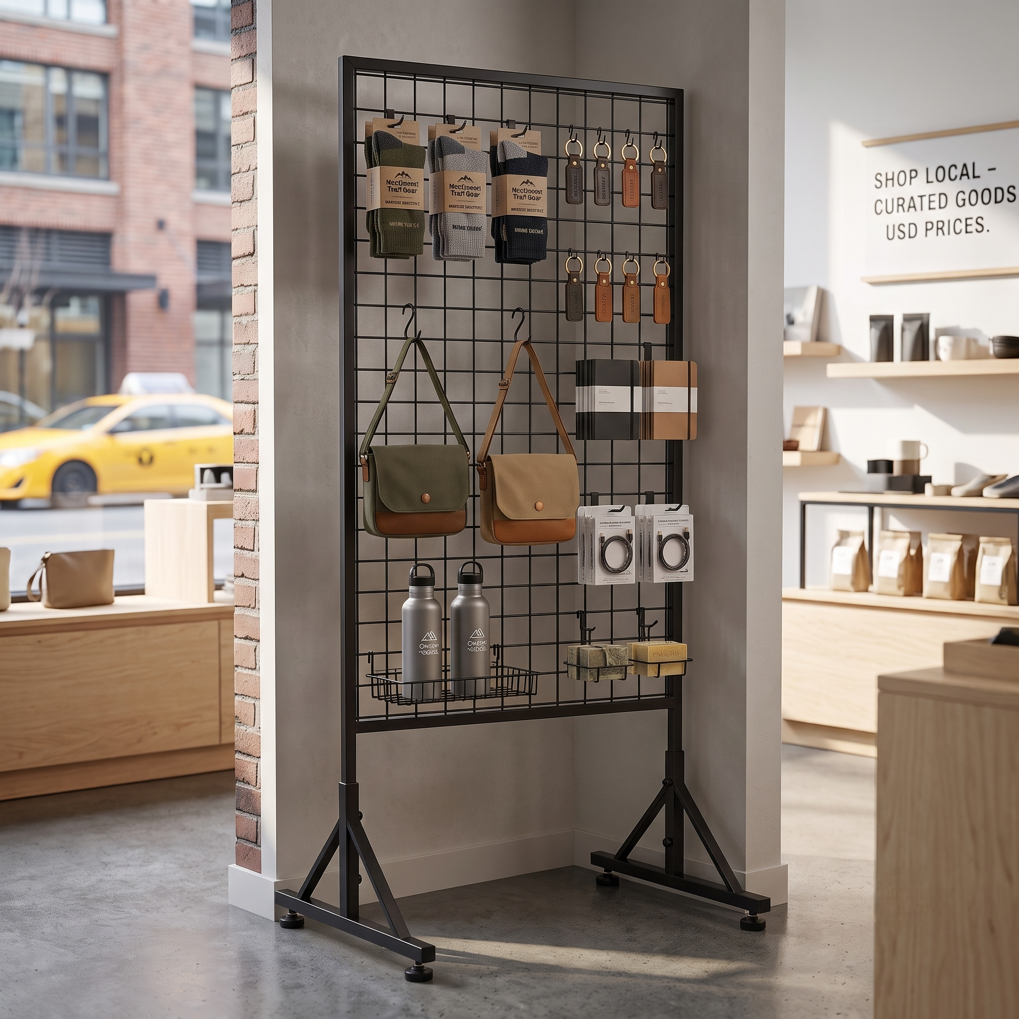 Freestanding Wire Grid Panel Display with Wheels – Mobile Gridwall Rack for Retail Store Products, Craft Fairs & Trade Shows – Heavy-Duty Wire Mesh Panel Stand