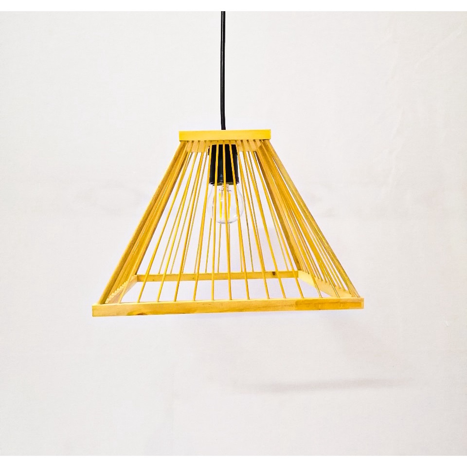 Set of 6 Bamboo & Wood Pendant Light Shades – Square Hat Design (Nón Vuông) | Handcrafted Natural Hanging Lamps for Café, Restaurant, or Homestay Decor