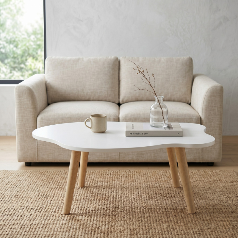 Modern Cloud-Shaped End Table – Minimalist Low Coffee Table with Chubby Legs – Decorative Wood Table for Small Spaces, Bedroom Couch Side & Nursery Playroom