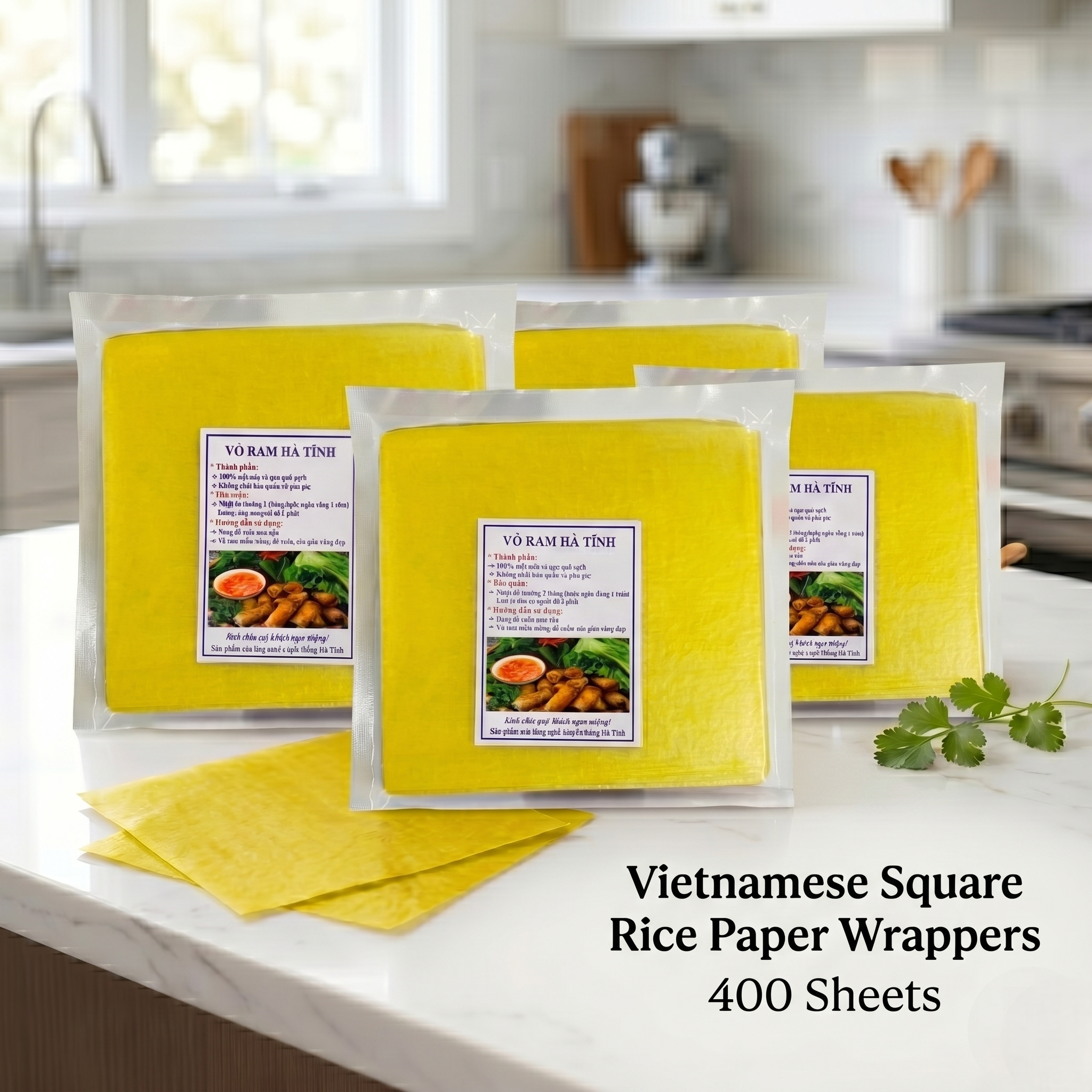 Vietnamese Square Rice Paper Wrappers – Ha Tinh Crispy Egg Roll Wrappers – Non-GMO, No Preservatives – Golden Spring Roll Wraps for Frying – Deep Fry Secret for Extra Crunch, 8.6"/ 22cm