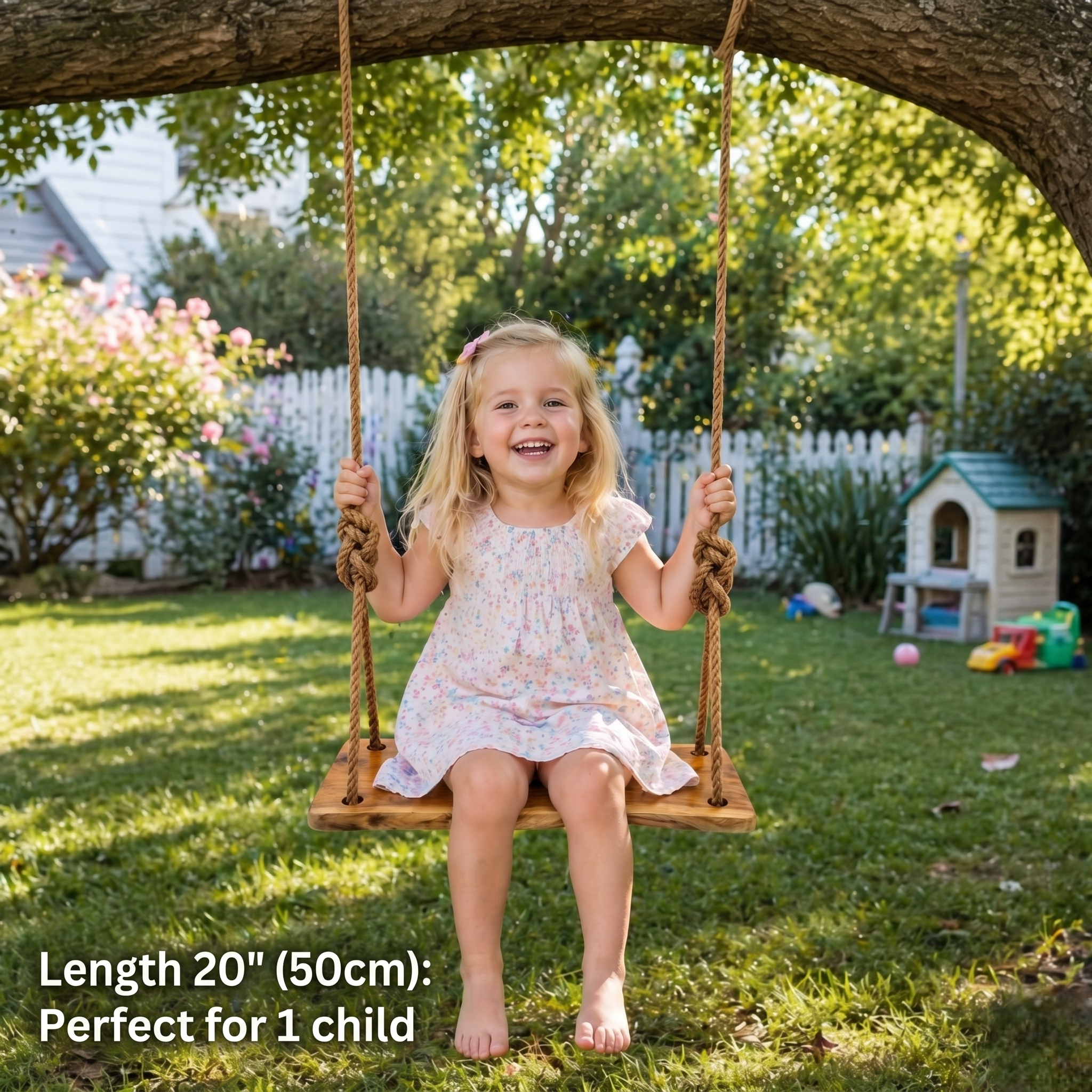 Acacia Wood Swing Seat – Weather-Resistant Natural Wood Swing for Adults & Kids – Heavy-Duty Wooden Swing with Adjustable Rope – Perfect for Backyard, Patio & Garden