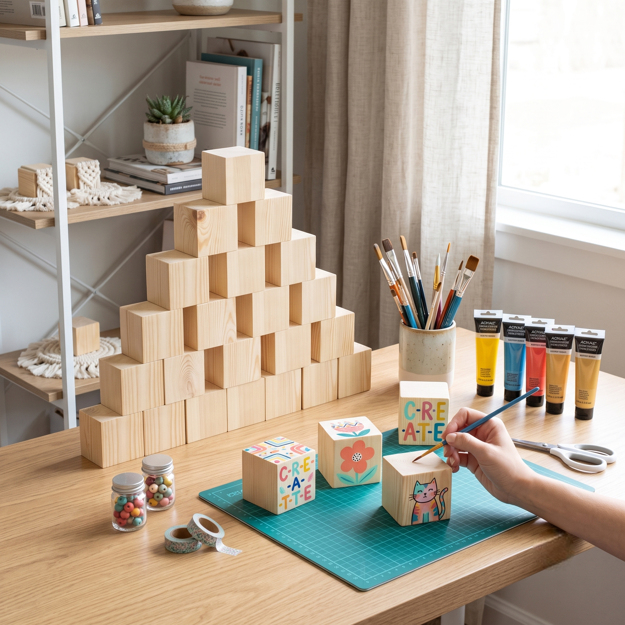 Natural Wood Blocks for Crafts 2,3,4 Inch, Pack of 24 Unfinished Wood Square Blocks for Crafts & DIY, Heavy-Duty Furniture Risers for Bed, Couch & Cabinet Legs, Decoration