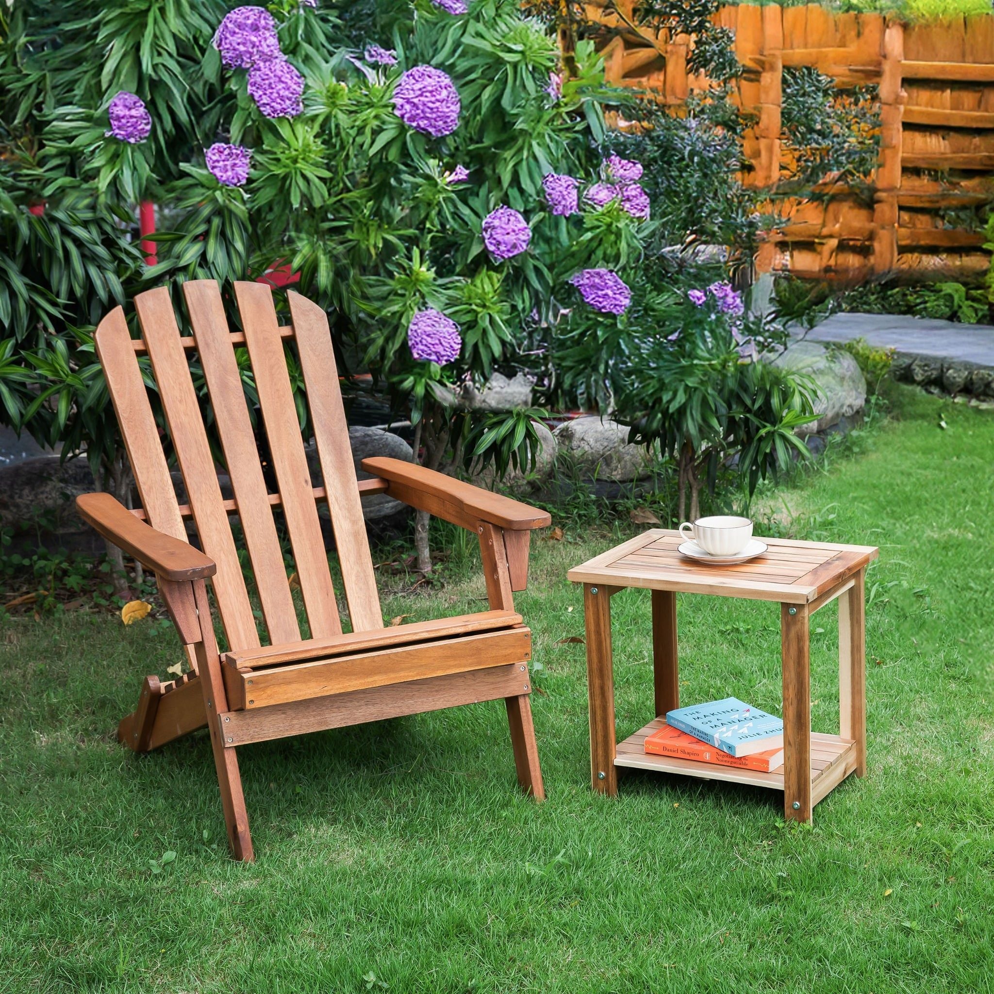 2-Tier Acacia Wood Side Table – Square End Table with Storage Shelf