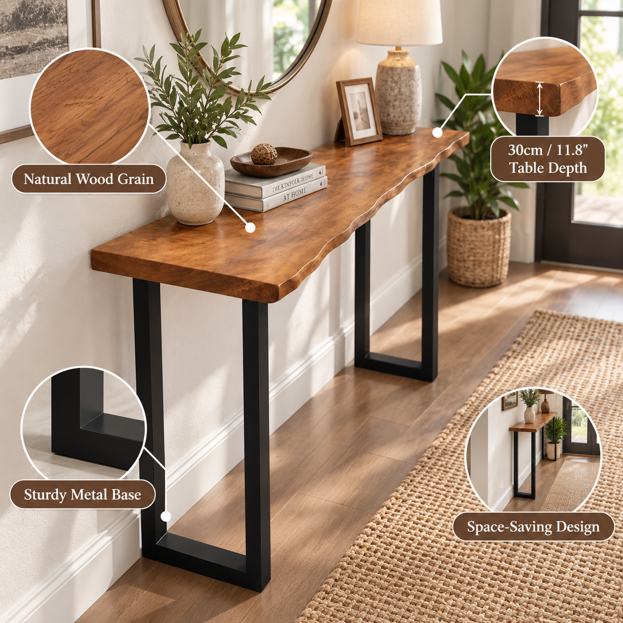 37.4" Tall Solid Wood Console Table – Bar Height Metal Leg Table