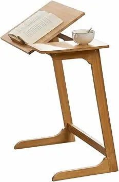 Adjustable Tilting Laptop Table for Bed and Sofa, Wooden Bedside Desk with Angle Adjustable Desktop, Small Side Table for Reading, Laptop and Home Office