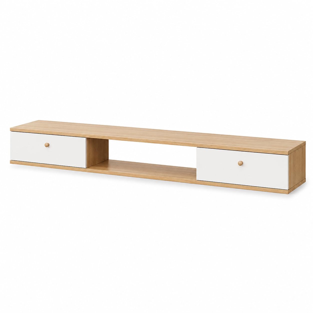 Kikbo Floating TV Stand Wall Mounted, Modern Nordic Wood TV Console with 2 Drawers, Space Saving Entertainment Center for Living Room Bedroom, 59”/150cm
