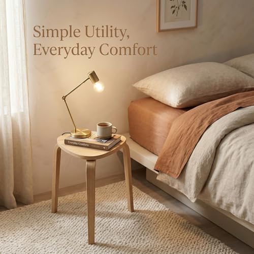 Modern Scandinavian Wooden Stool, Minimalist Round Side Table, Small Accent Table for Living Room, Bedroom, Entryway, Plant Stand, Lightweight Decorative Stool
