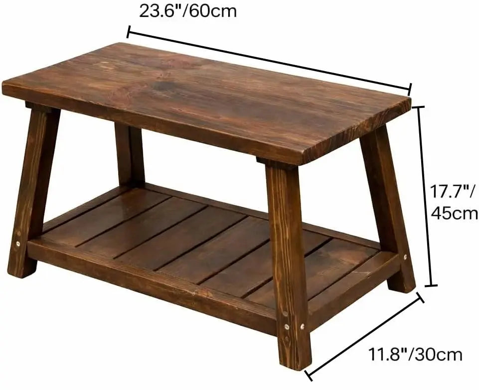 Rustic End Table with Storage Shelf, 2-Tier Wooden Side Table for Living Room and Bedroom, Small Accent Table for Sofa and Bedside