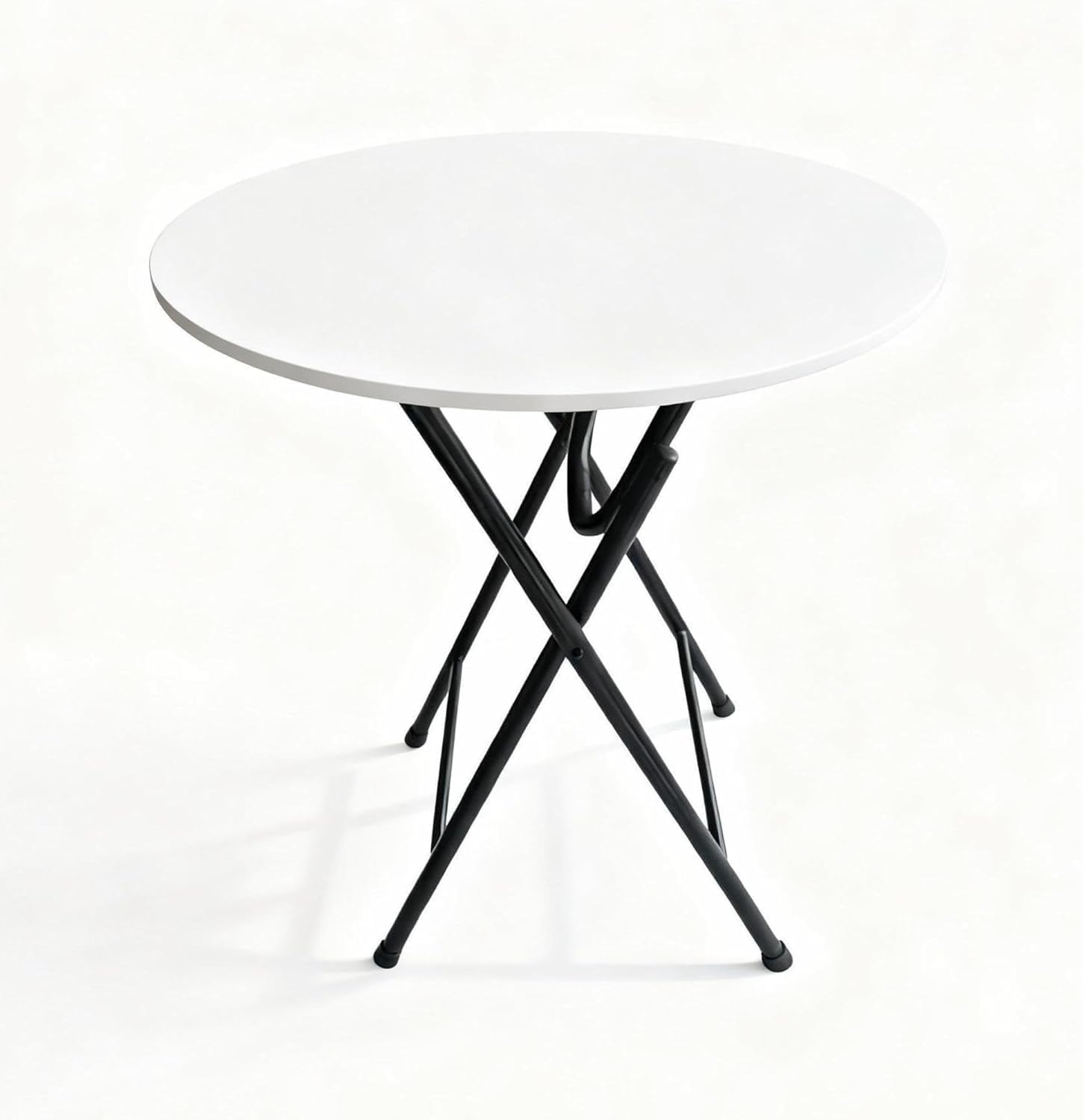 Round Folding Table with Metal Legs, MDF Top – White Finish, Space-Saving Dining or Study Desk – 23.6 x 23.6 x 28.7 in (60 x 60 x 73 cm)