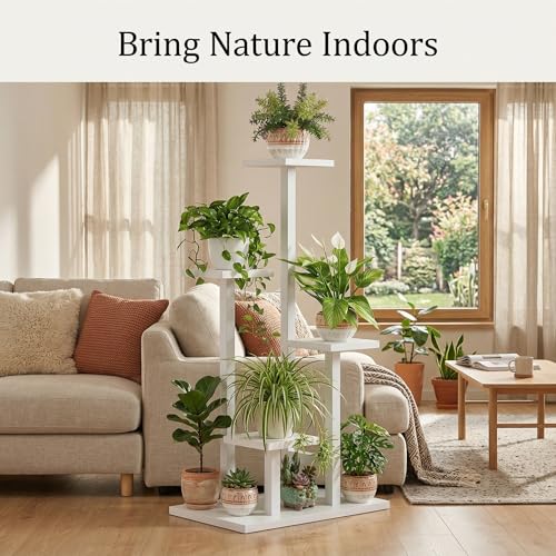 4-Tier Plant Stand Indoor, Tall Metal Plant Shelf for Multiple Plants, Corner Flower Pot Stand for Living Room, Balcony, Bedroom, Space Saving Plant Rack, White
