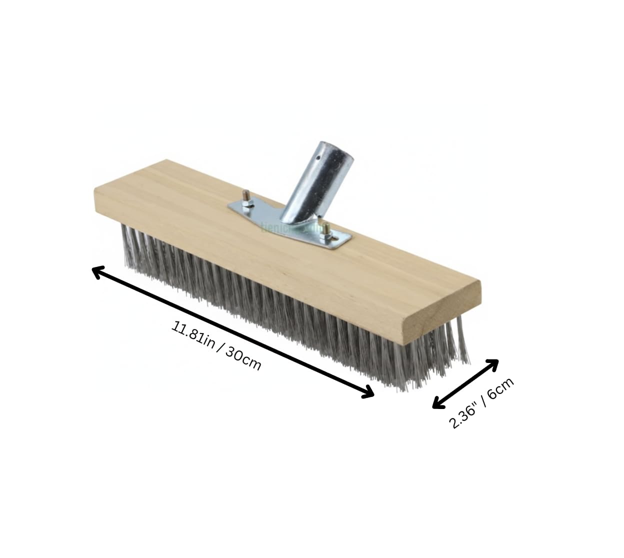 Stainless Steel Wire Scrub Brush 11.8in / 30cm Set 3 Heads + 1 Hardwood Handle for Deck, Concrete, Patio Floor Cleaning, 45'' Handle Heavy Duty Stiff Metal Bristle Scrubber Broom Outdoor Moss Removal