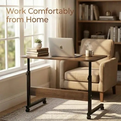Adjustable Rolling Laptop Desk with Wheels, Mobile Computer Desk for Bed or Sofa, Height Adjustable Overbed Table for Home Office, 31.5'' Small Space Desk
