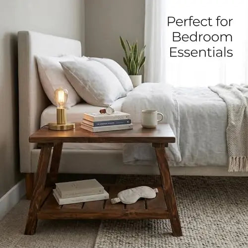 Rustic End Table with Storage Shelf, 2-Tier Wooden Side Table for Living Room and Bedroom, Small Accent Table for Sofa and Bedside