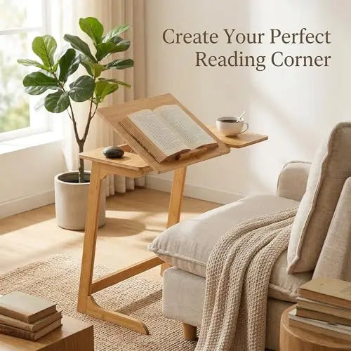 Adjustable Tilting Laptop Table for Bed and Sofa, Wooden Bedside Desk with Angle Adjustable Desktop, Small Side Table for Reading, Laptop and Home Office