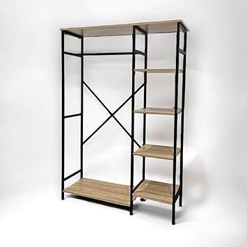 Clothes Rack with Storage Shelves, 4-Tier Freestanding Garment Rack with Hanging Rod, Heavy Duty Metal Clothing Organizer for Bedroom Closet Laundry Room