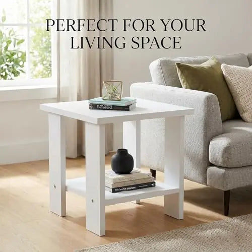 Modern White Nightstand with Storage Shelf, Small Bedside Table for Bedroom, MDF Wood End Table Organizer for Living Room, Compact Side Table, Easy Assembly