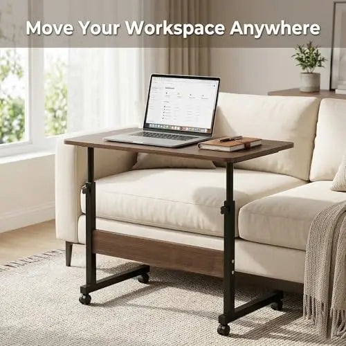 Adjustable Rolling Laptop Desk with Wheels, Mobile Computer Desk for Bed or Sofa, Height Adjustable Overbed Table for Home Office, 31.5'' Small Space Desk
