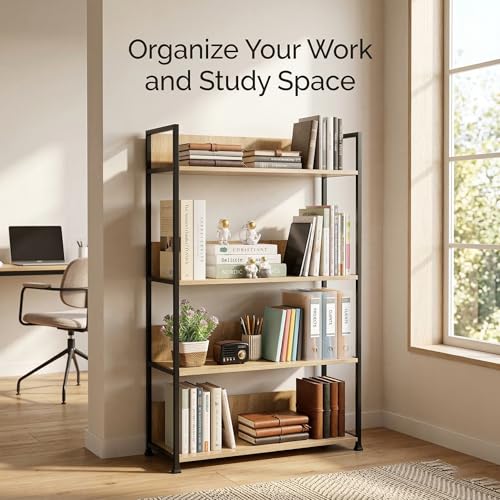 4-Tier Kitchen Storage Rack, Wooden Baker’s Rack with Metal Frame, Microwave Stand Storage Shelf for Kitchen, Living Room or Office
