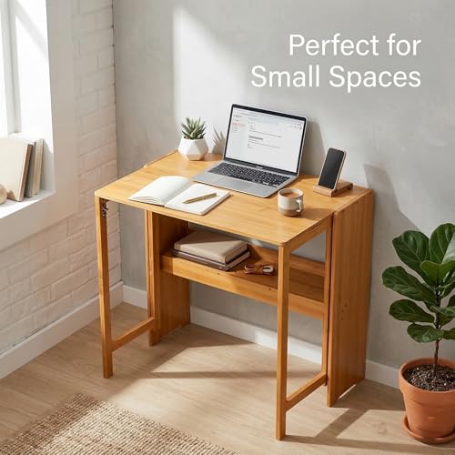 Computer Desk with Storage Shelf, Small Writing Desk for Home Office, Wooden Study Table with Bookshelf for Small Spaces, 32.7'' Work Desk