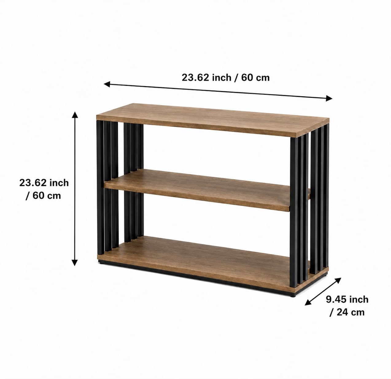 Narrow Console Table with Storage Shelves, Industrial Sofa Side Table for Entryway Hallway Living Room, Rustic Wood Accent Table with Metal Frame, 15.7" D x 9.4" W x 23.6" H (40 x 24 x 60 cm)