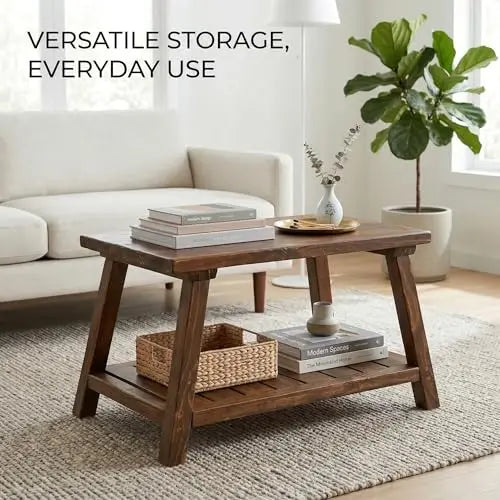Rustic End Table with Storage Shelf, 2-Tier Wooden Side Table for Living Room and Bedroom, Small Accent Table for Sofa and Bedside