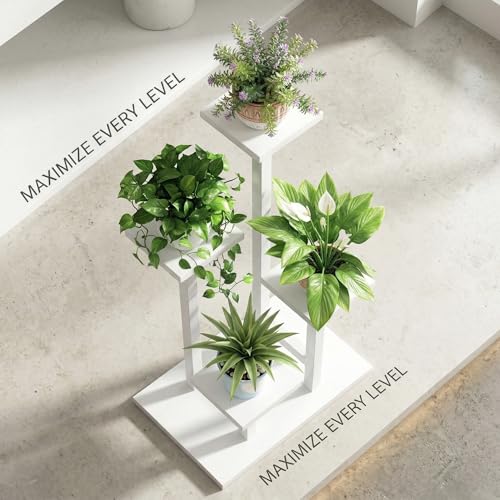 4-Tier Plant Stand Indoor, Tall Metal Plant Shelf for Multiple Plants, Corner Flower Pot Stand for Living Room, Balcony, Bedroom, Space Saving Plant Rack, White