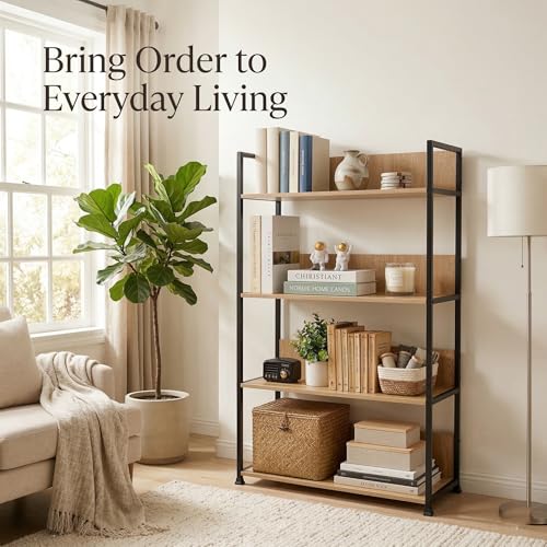 4-Tier Kitchen Storage Rack, Wooden Baker’s Rack with Metal Frame, Microwave Stand Storage Shelf for Kitchen, Living Room or Office