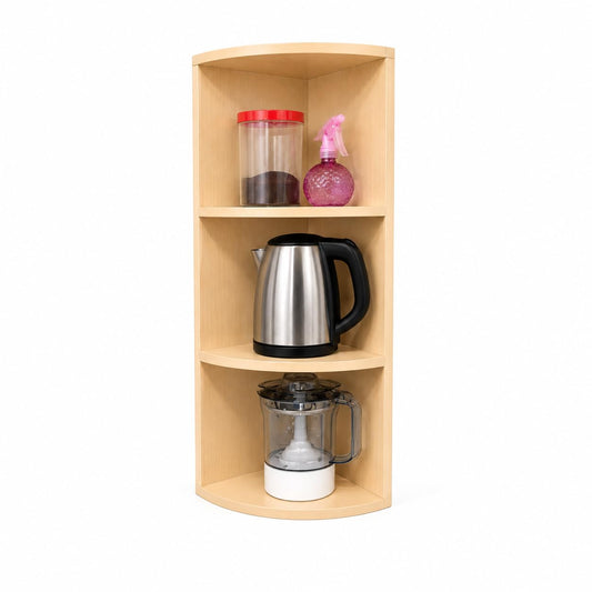 Corner Bookshelf, 3-Tier Wooden Corner Shelf for Small Spaces, Freestanding Corner Storage Rack Display Organizer for Living Room, Bedroom, Office, Rustic Wood Finish