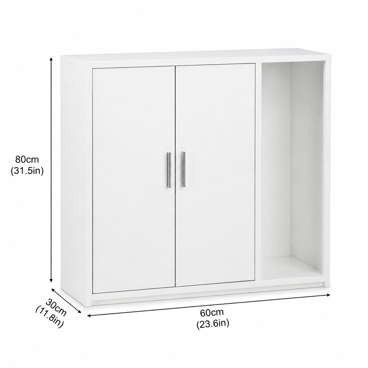 Kikbo Bathroom Storage Cabinet, Waterproof MDF Freestanding Cupboard, 2-Door Kitchen Organizer with Shelves, Space-Saving Floor Cabinet for Bathroom, Living Room, White