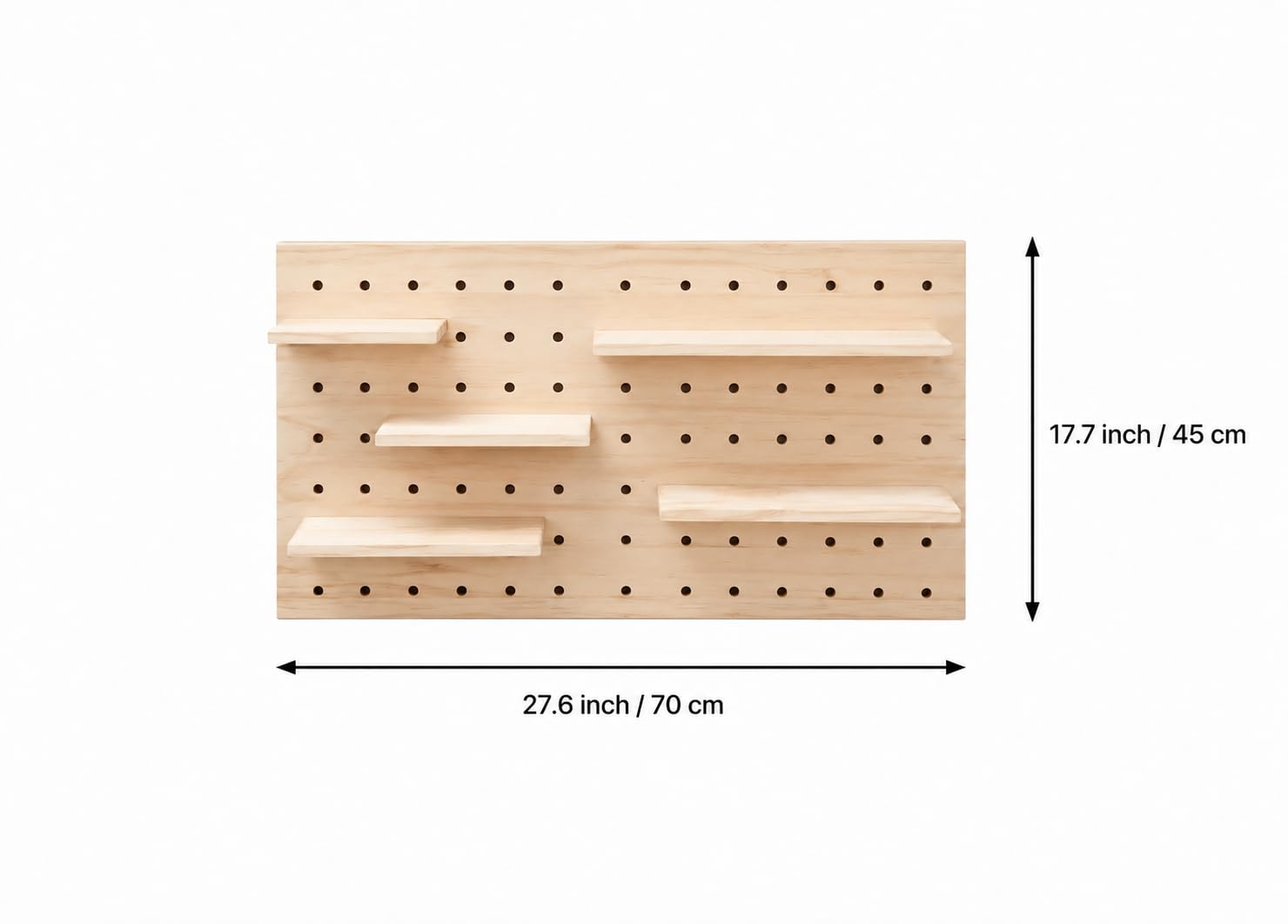 Wooden Pegboard Wall Organizer, Wall Mounted Kitchen Spice Rack with Adjustable Shelves, Modular Storage Display Board for Seasonings, Bottles, Coffee Bar, Craft Room & Home Organization