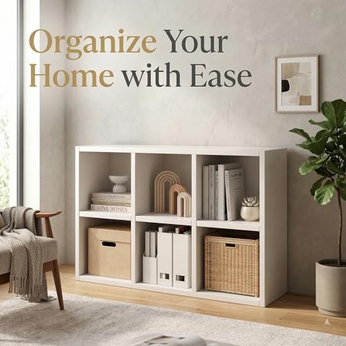 6-Cube Storage Organizer, Wooden Cube Bookshelf Cabinet, Modern Bookcase Shelf for Living Room, Bedroom or Office, MDF Storage Shelf