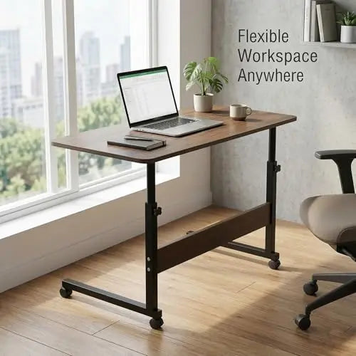 Adjustable Rolling Laptop Desk with Wheels, Mobile Computer Desk for Bed or Sofa, Height Adjustable Overbed Table for Home Office, 31.5'' Small Space Desk