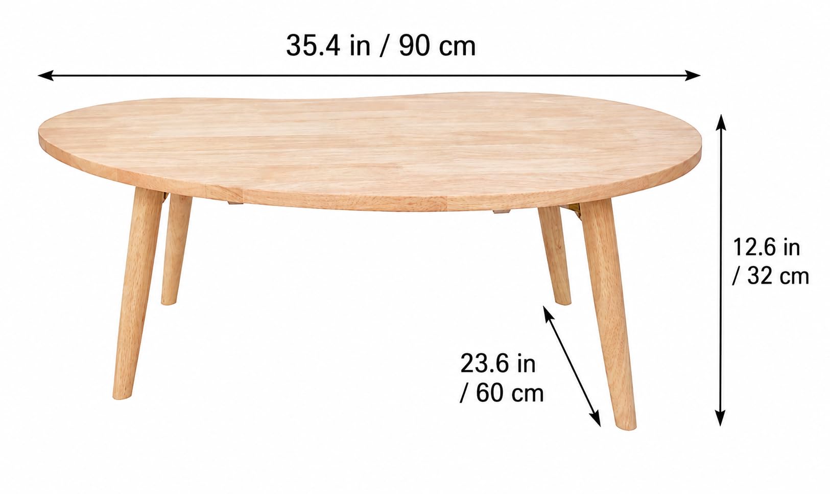 Oval Coffee Table with Solid Wood Legs, Modern Low Profile Accent Table, Natural Wood Finish, Small Living Room Tea Table, 35.4" x 23.6"