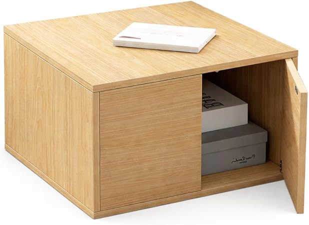 Wooden Storage Cabinet with Door, Small Storage Chest for Bedroom and Living Room, Cube Side Table with Hidden Storage, Space Saving Organizer