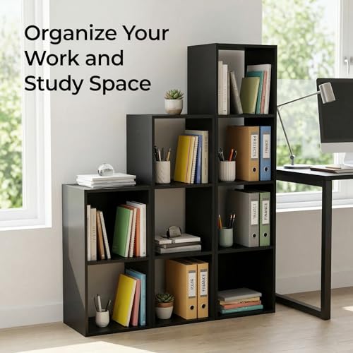 Modern 9-Cube Wooden Storage Organizer Bookshelf, Cube Bookcase Display Shelf for Living Room Bedroom Office, Multi-Purpose Storage Cabinet