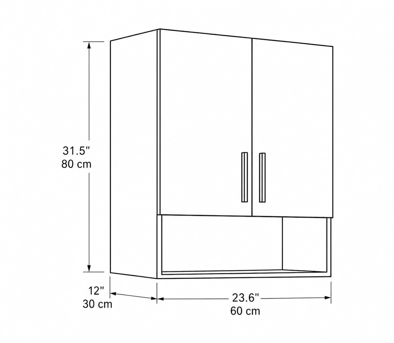 Kikbo Wall Mounted Kitchen Cabinet, 2-Door MDF Storage Cupboard, 23.6"x11.8"x31.5" (60×30×80cm), Modern Hanging Wall Cabinet for Small Kitchen, Bathroom, White