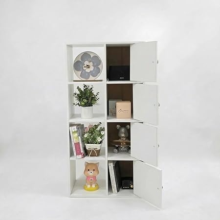 8-Cube Storage Organizer Bookshelf with Doors, Wooden Cube Bookcase Storage Cabinet for Living Room Bedroom Office, Modern MDF Display Shelf
