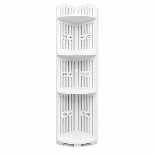4-Tier Corner Shower Caddy Shelf, Waterproof PVC Bathroom Corner Storage Organizer, Freestanding Space Saving Rack for Shampoo, Toiletries and Bath Accessories, White