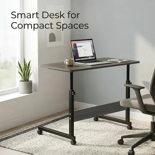 Adjustable Rolling Laptop Desk with Wheels, Mobile Computer Desk for Bed or Sofa, Height Adjustable Overbed Table for Home Office, 31.5'' Small Space Desk