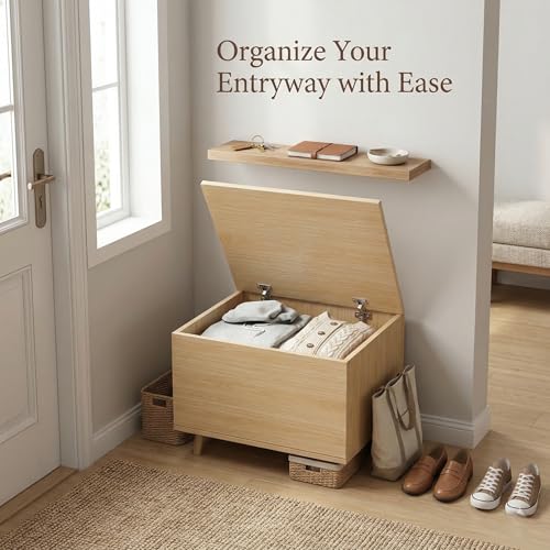 Storage Ottoman Bench with Lid, Wooden Storage Chest for Bedroom and Living Room, Toy Box with Hidden Storage, Space Saving Footrest Bench