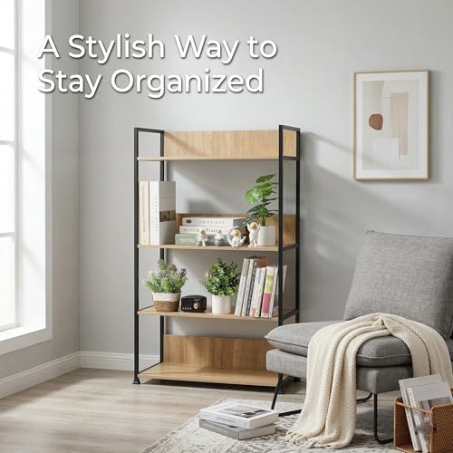 4-Tier Kitchen Storage Rack, Wooden Baker’s Rack with Metal Frame, Microwave Stand Storage Shelf for Kitchen, Living Room or Office