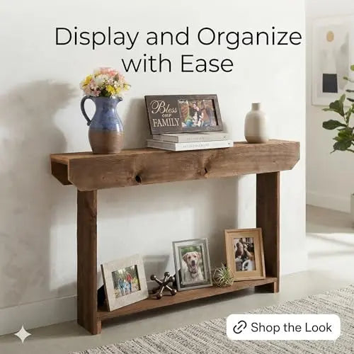 Narrow End Table with Storage Shelf, Rustic Slim Side Table for Small Spaces, Tall Accent Table for Living Room, Sofa or Entryway