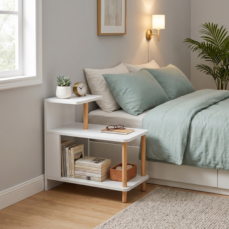 Modern White 3-Tier Nightstand – MDF Bedside Table with Open Storage Shelves – Compact End Side Table for Bedroom, Living Room & Small Spaces – Easy Assembly - Kikbo