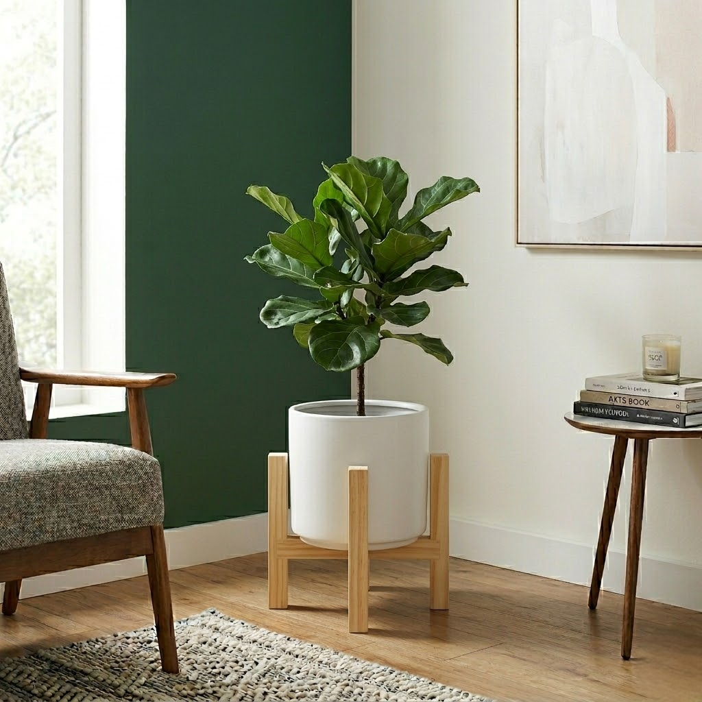 12-Inch Square Wood Plant Stand – 3 PCS Natural Solid Wood Indoor Plant Holder – Stable Mid-Century Modern Pot Pedestal – Fits 8, 9, 10,11, 12-Inch Planters for Living Room & Corner Decor (Pot Not Included)