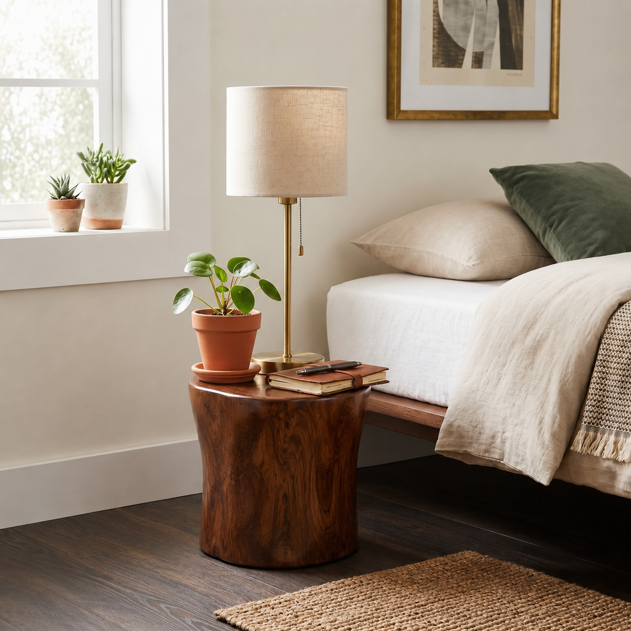 Multipurpose Solid Wood Stump Stool – Handcrafted Natural Tree Trunk Pedestal – Unique Live Edge Side Table, Plant Stand & Accent Seat – One-of-a-Kind Organic Modern Decor
