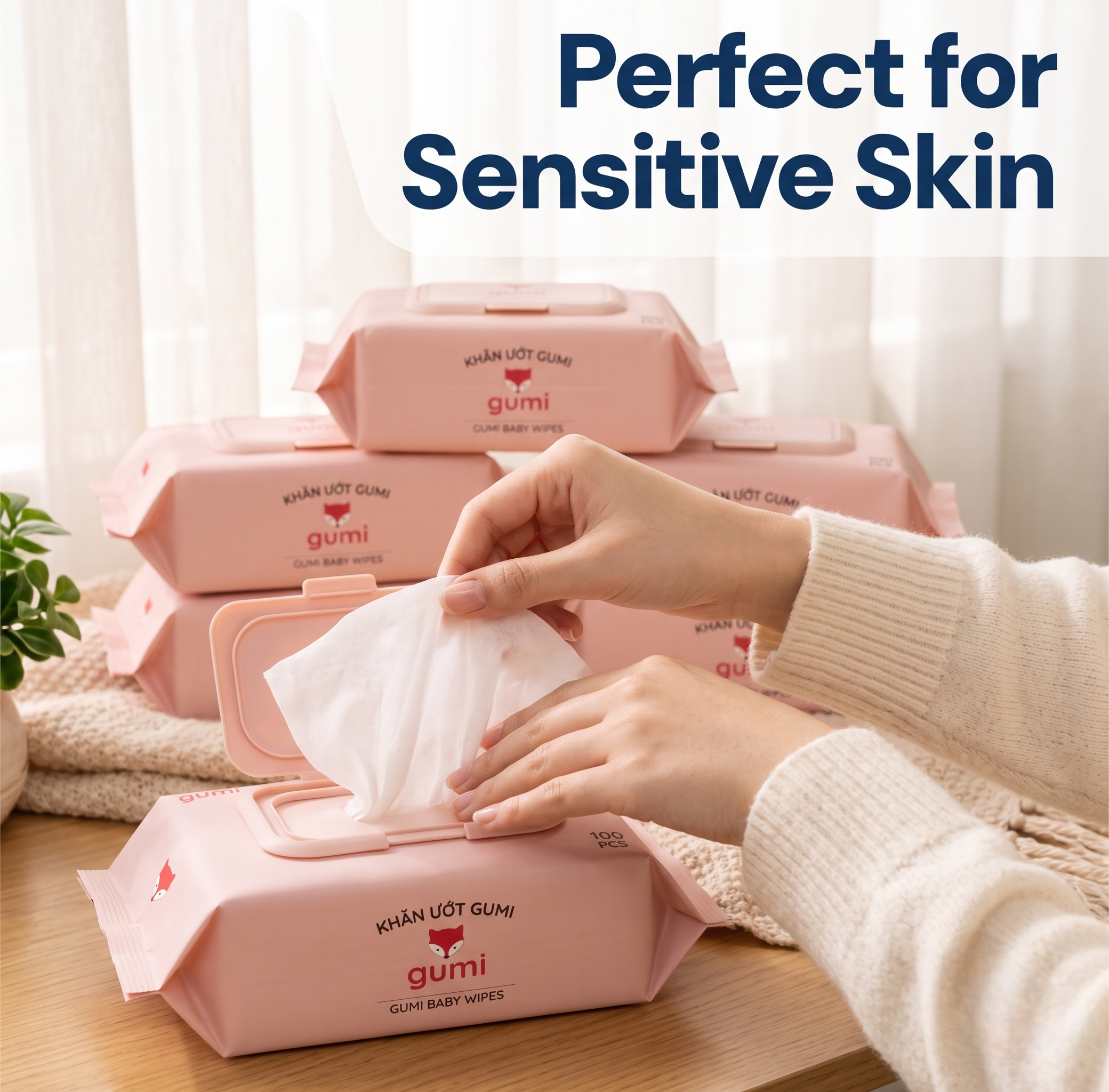 Pure Water Sensitive Wipes – Gentle Cleansing Wipes - Face, Hand