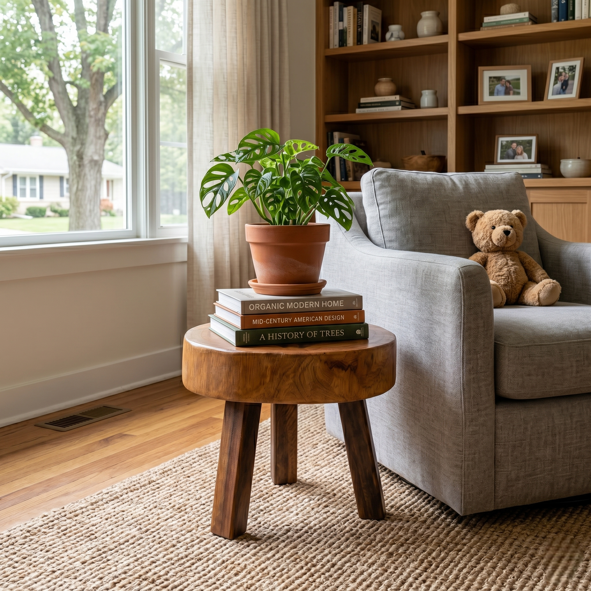 Unique Live Edge Solid Wood Stool – Handcrafted Natural Wood Side Table – Rustic Plant Stand & Accent Stool – Thick Wood Slab End Table for Living Room & Bedroom