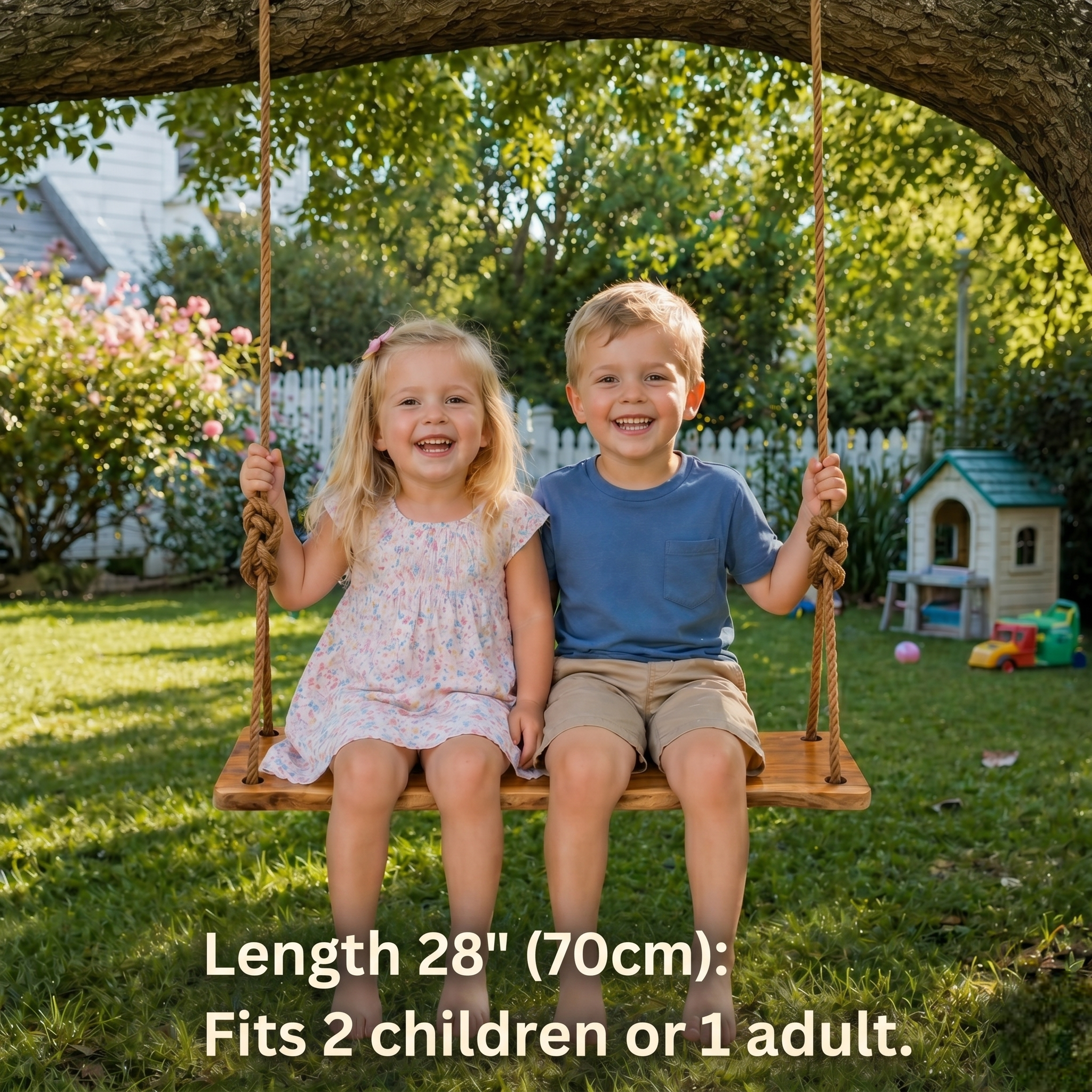 Acacia Wood Swing Seat – Weather-Resistant Natural Wood Swing for Adults & Kids – Heavy-Duty Wooden Swing with Adjustable Rope – Perfect for Backyard, Patio & Garden